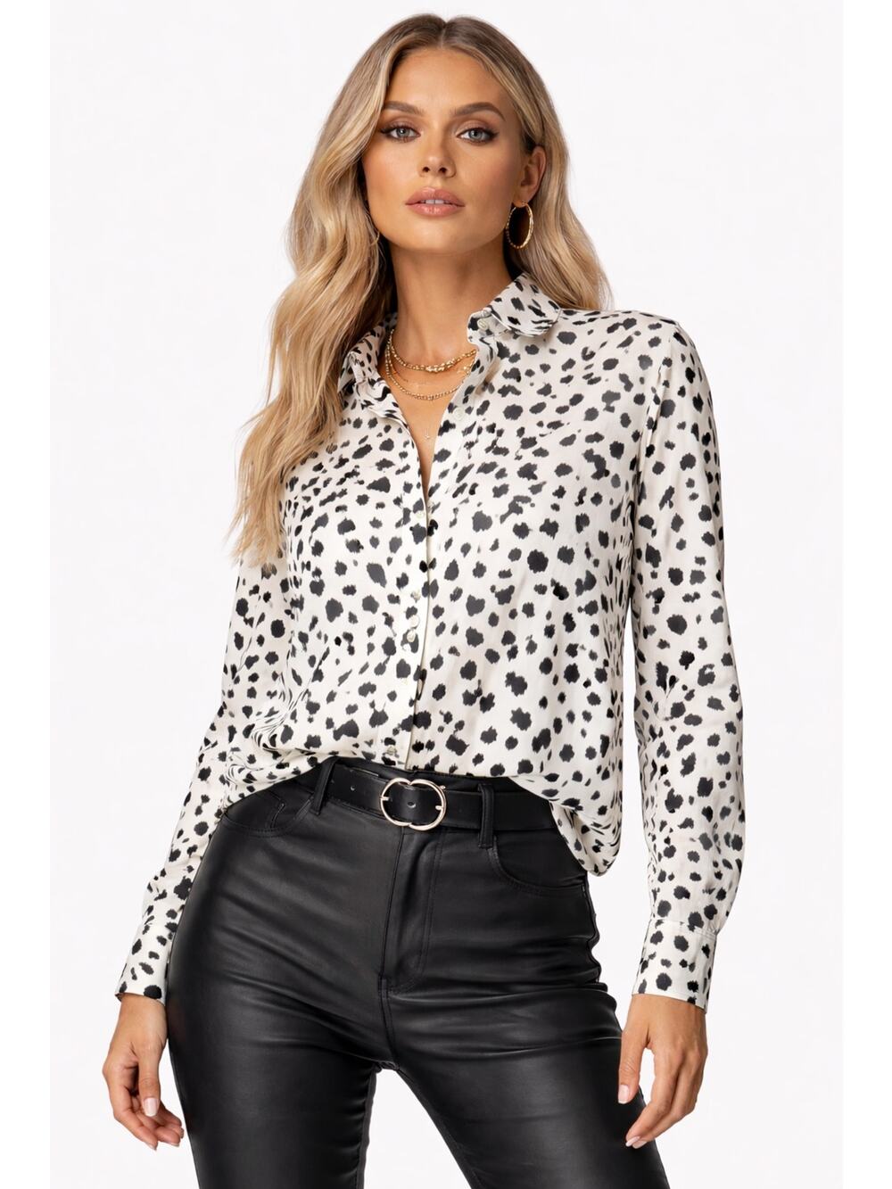 Religion “We Live In Black” Dalmatian Print Button Shirt Large